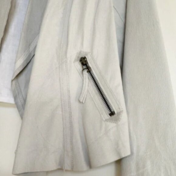 illia Leather and Linen Jacket Ivory Size Small - Picture 4 of 6